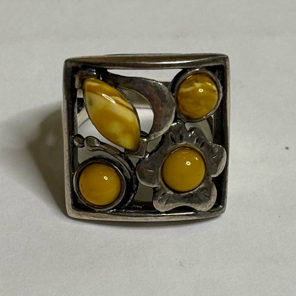 Sterling Silver Square Statement Ring Size 6 - image 1